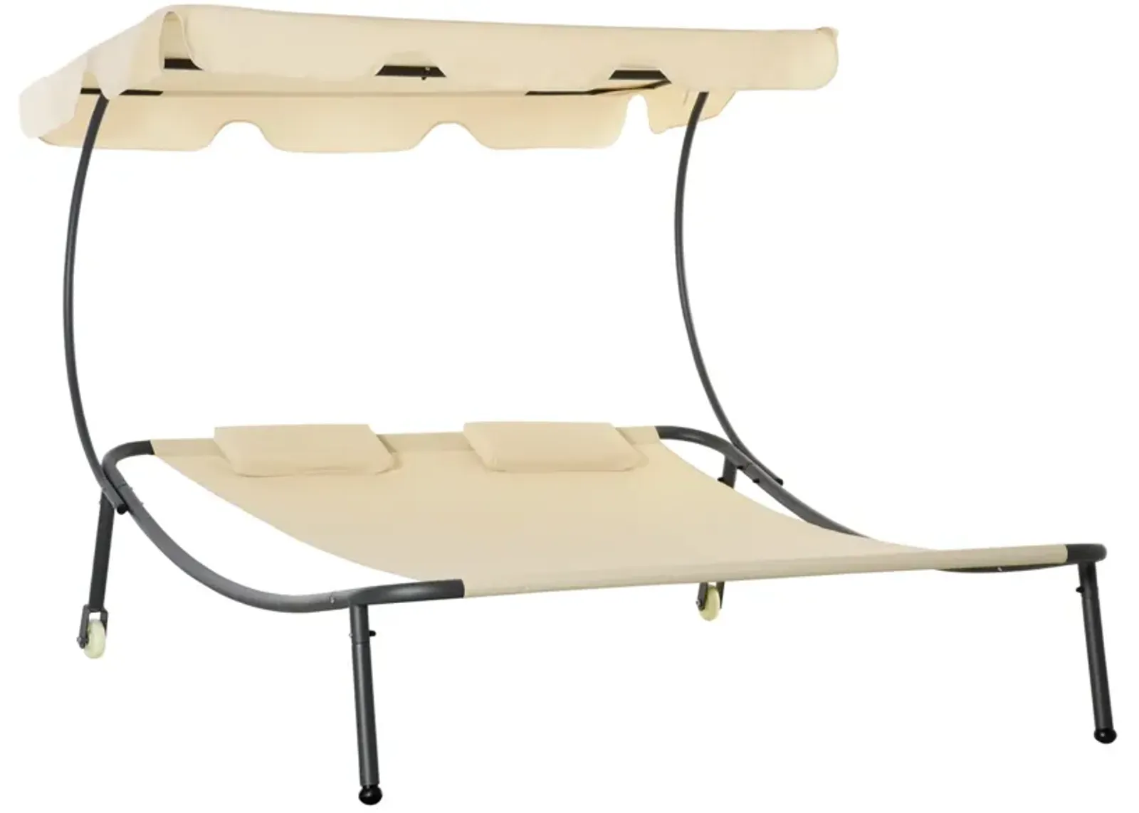 Beige Garden Lounger: Double Chaise with Adjustable Canopy