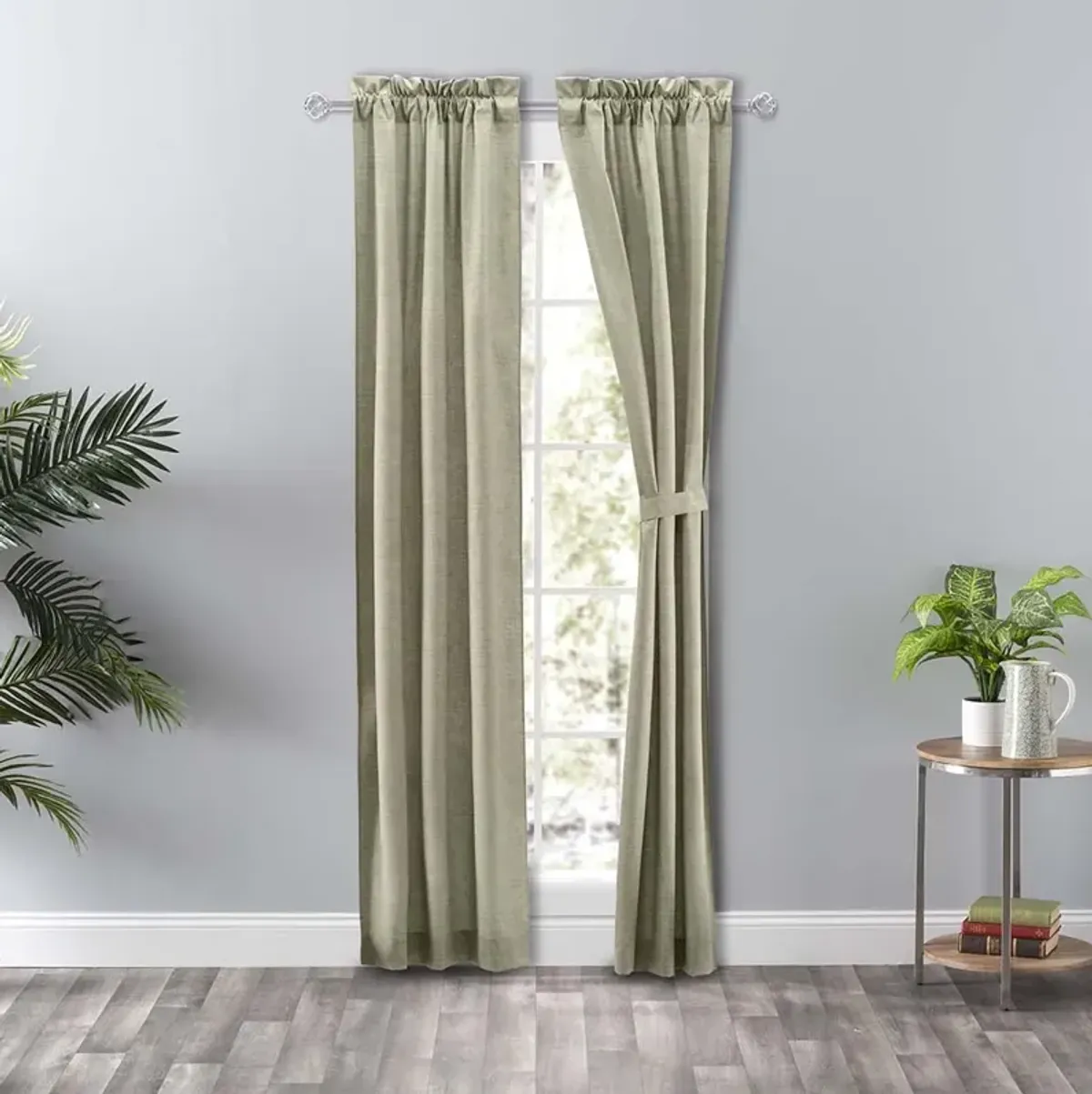 Ellis Curtain Lisa Solid Color Poly Cotton Duck Fabric Tailored Panel Pair with Ties