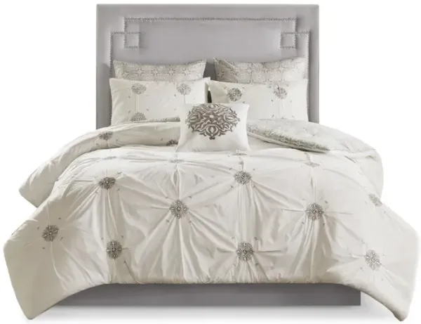 Gracie Mills Donna Shabby Chic Reversible 6-Piece Embroidered Cotton Comforter Set