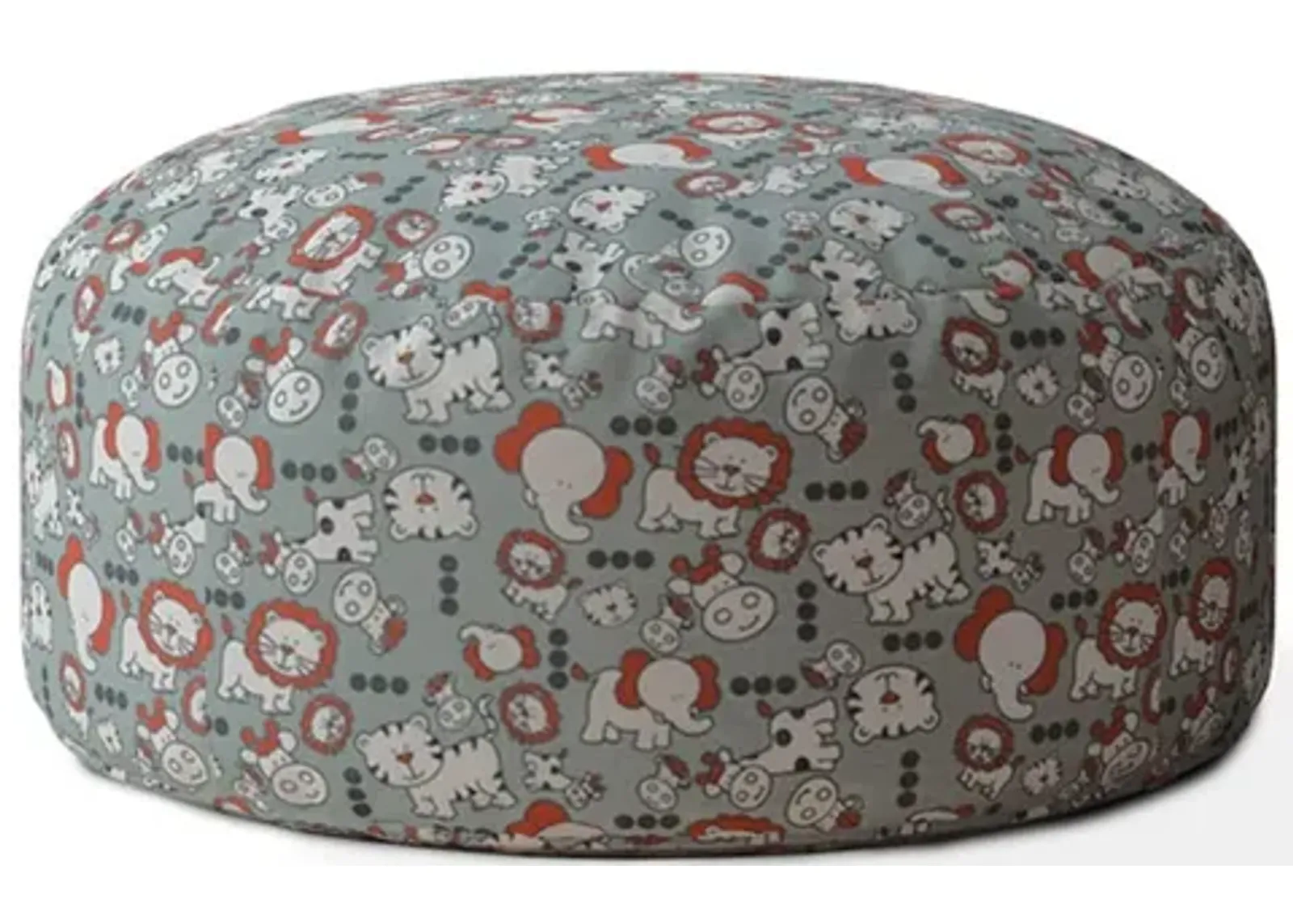 Homezia 24" Grey And White Cotton Round Pouf Ottoman