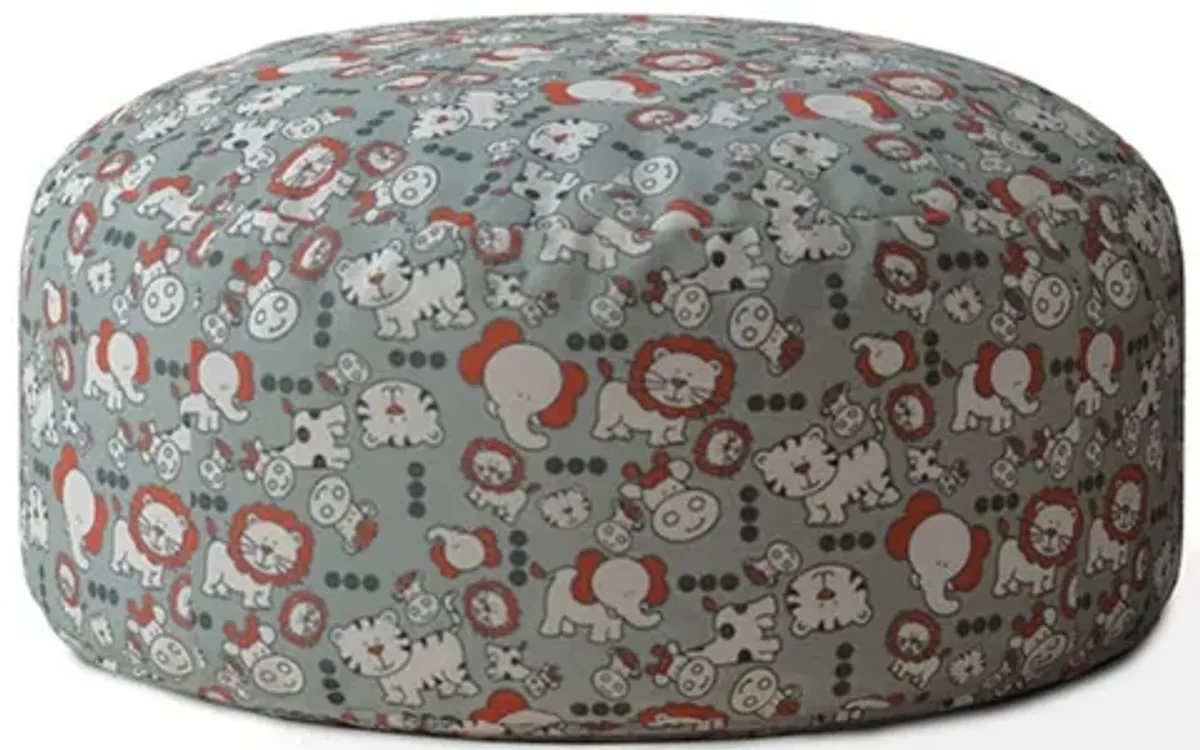 Homezia 24" Grey And White Cotton Round Pouf Ottoman