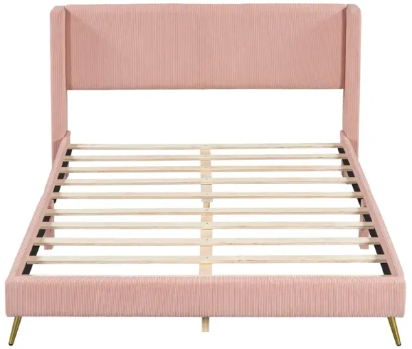 Whisen Modern Style Queen Size Corduroy Platform Bed with Metal Legs