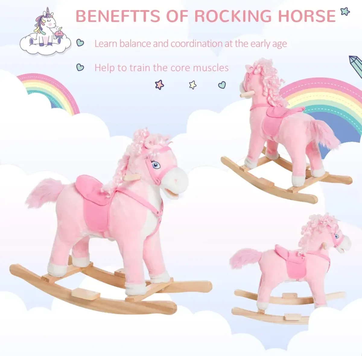 Pink Pony Pal: Plush Rocking Horse with Sounds & Swinging Tail