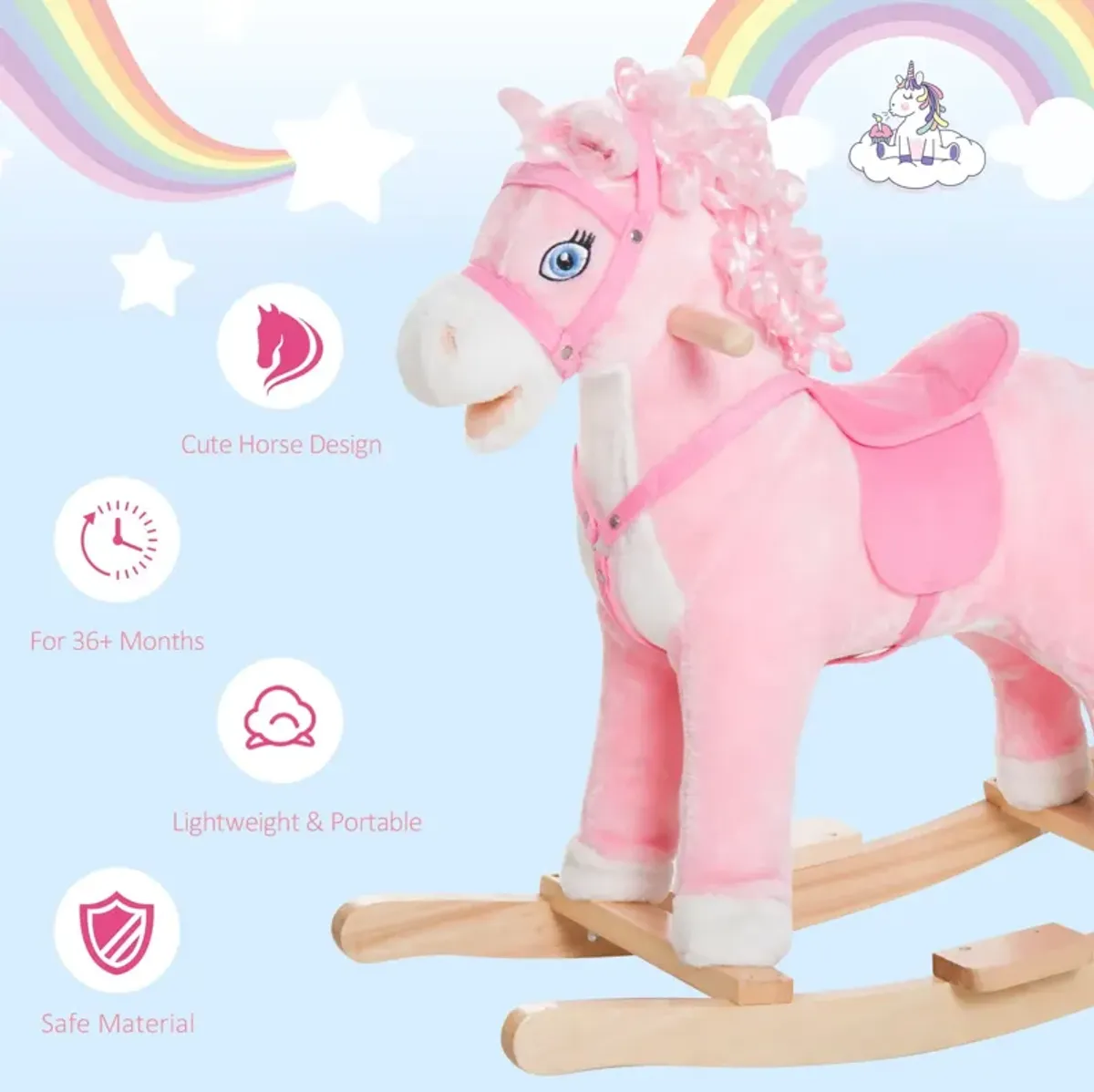 Pink Pony Pal: Plush Rocking Horse with Sounds & Swinging Tail