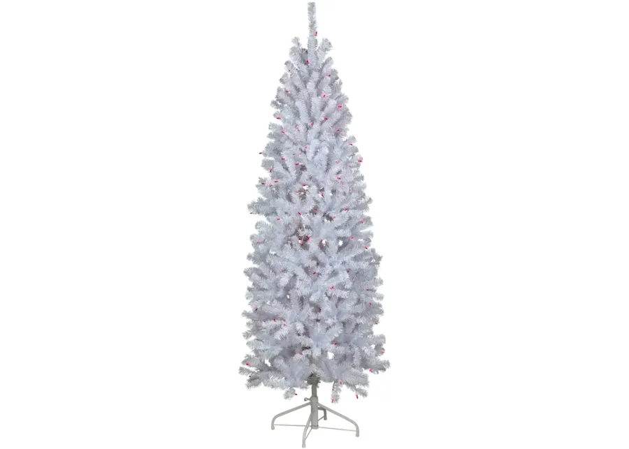 6.5’ Pre-Lit Slim Geneva White Spruce Artificial Christmas Tree  Pink Lights