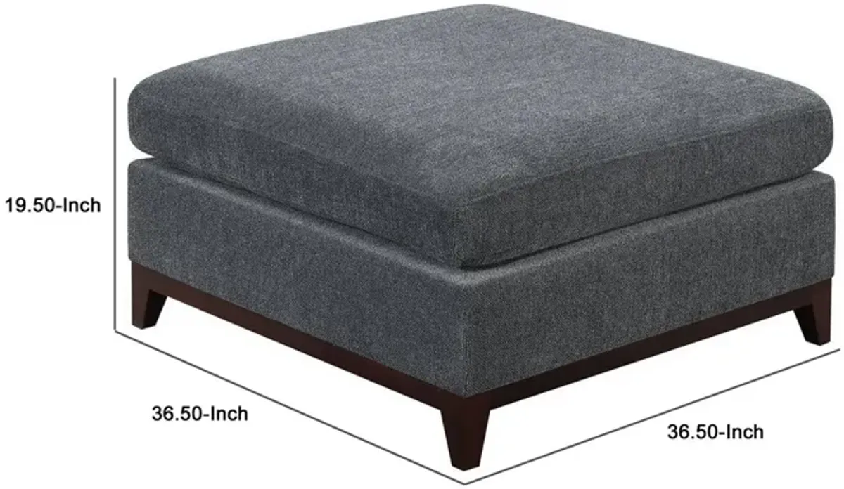 37 Inch Modern Square Ottoman with Foam Seating, Gray Chenille Fabric -Benzara