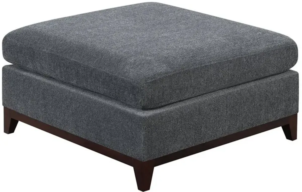 37 Inch Modern Square Ottoman with Foam Seating, Gray Chenille Fabric -Benzara