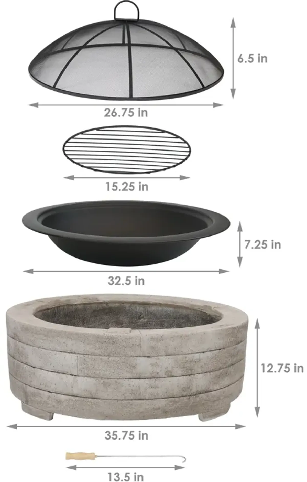 Sunnydaze 35 in Faux Stone Fire Pit with Handles and Spark Screen