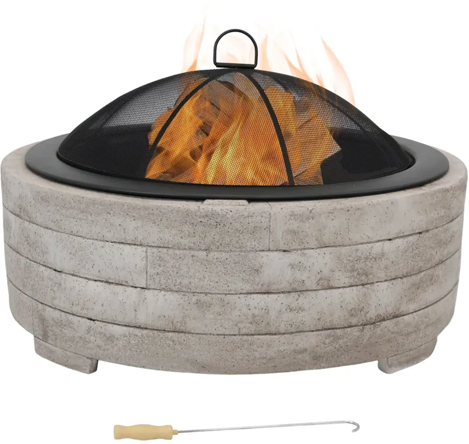 Sunnydaze 35 in Faux Stone Fire Pit with Handles and Spark Screen