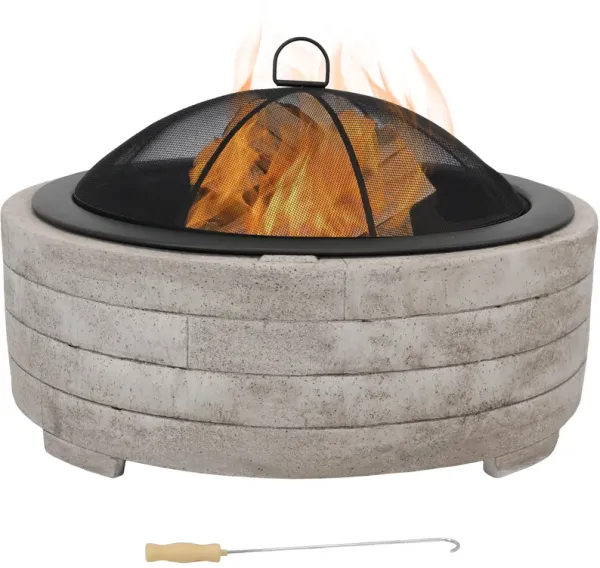 Sunnydaze 35 in Faux Stone Fire Pit with Handles and Spark Screen
