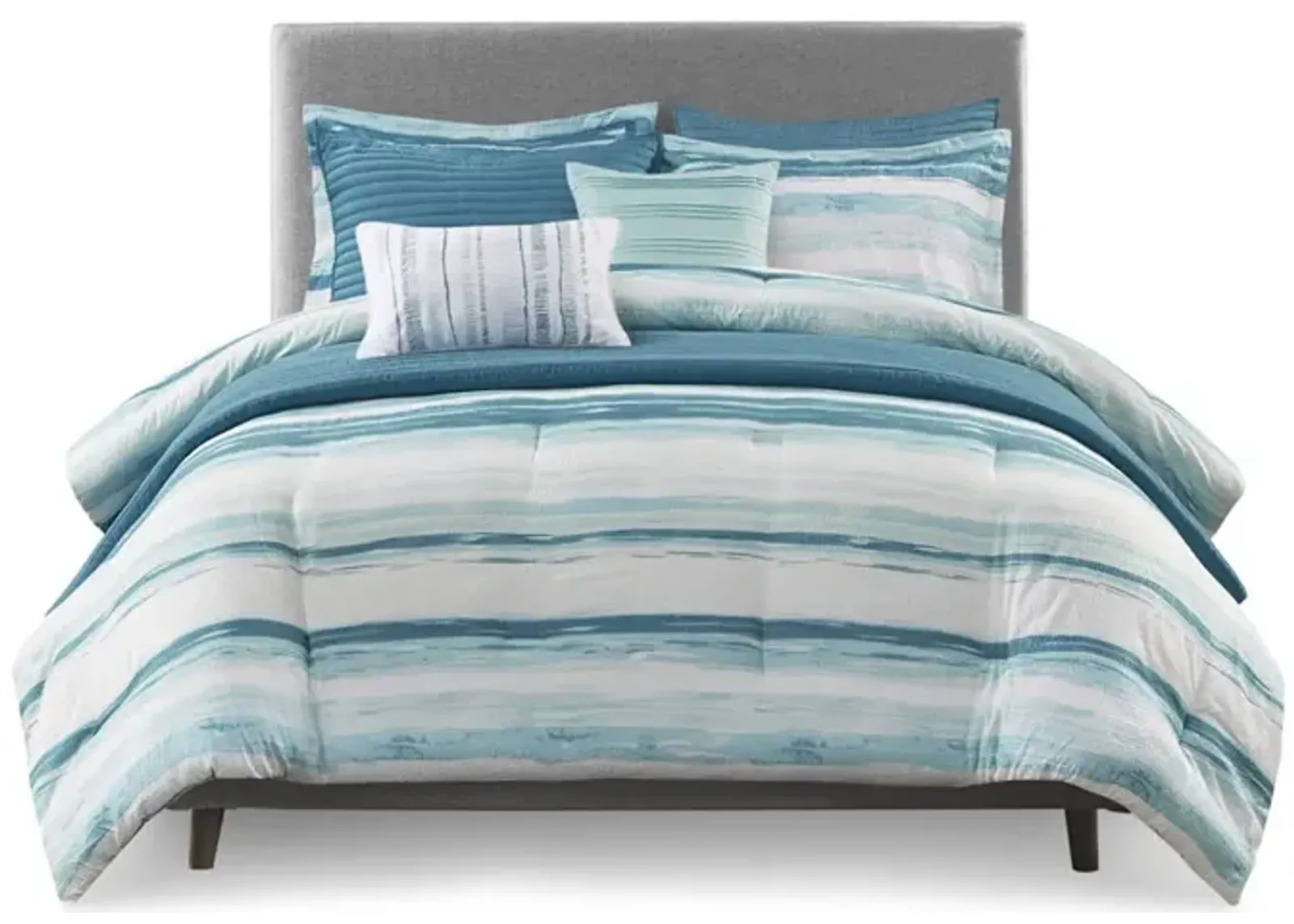 Gracie Mills Javier 8-Piece Tranquil Seersucker Stripe Comforter and Quilt Set Collection