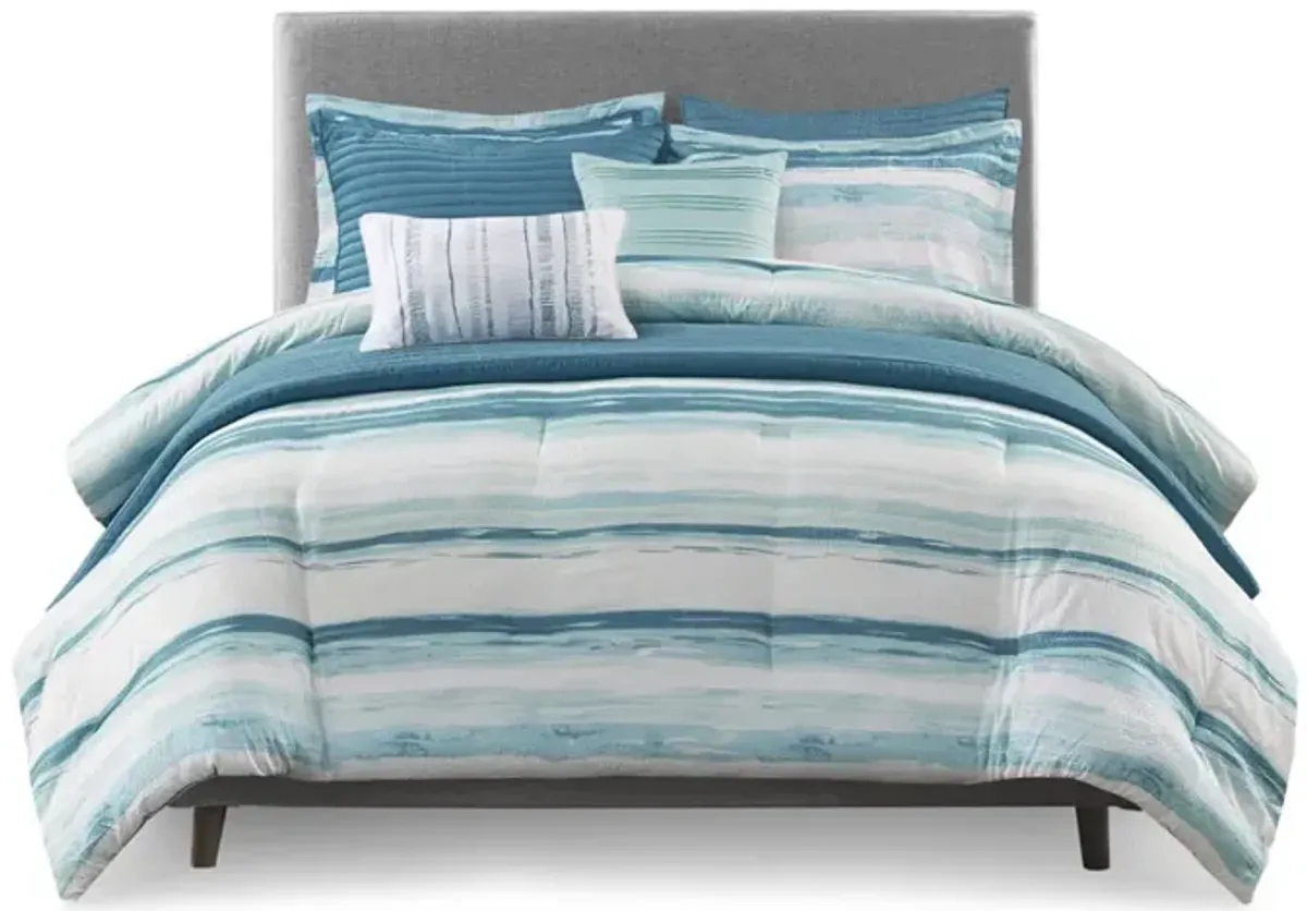 Gracie Mills Javier 8-Piece Tranquil Seersucker Stripe Comforter and Quilt Set Collection