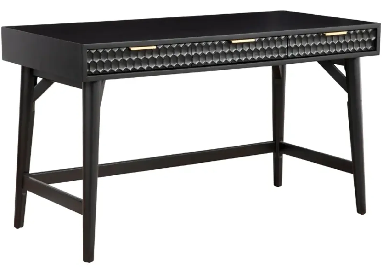 Writing Desk with 3 Drawers and Wooden Frame, Black-Benzara