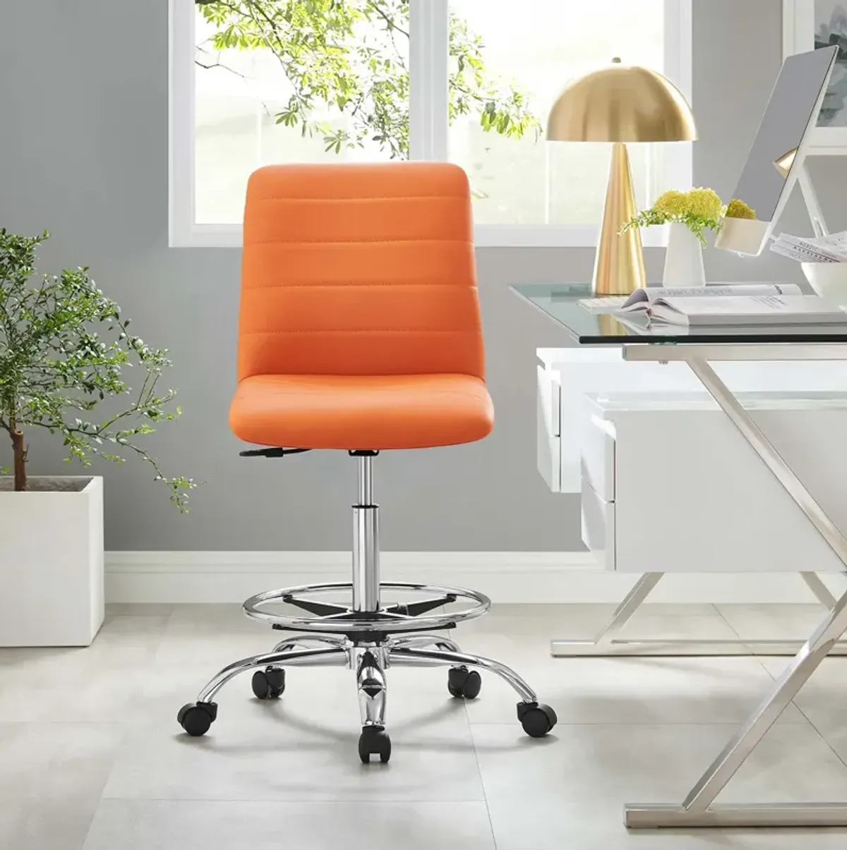 Modway Furniture - Ripple Armless Vegan Leather Drafting Chair