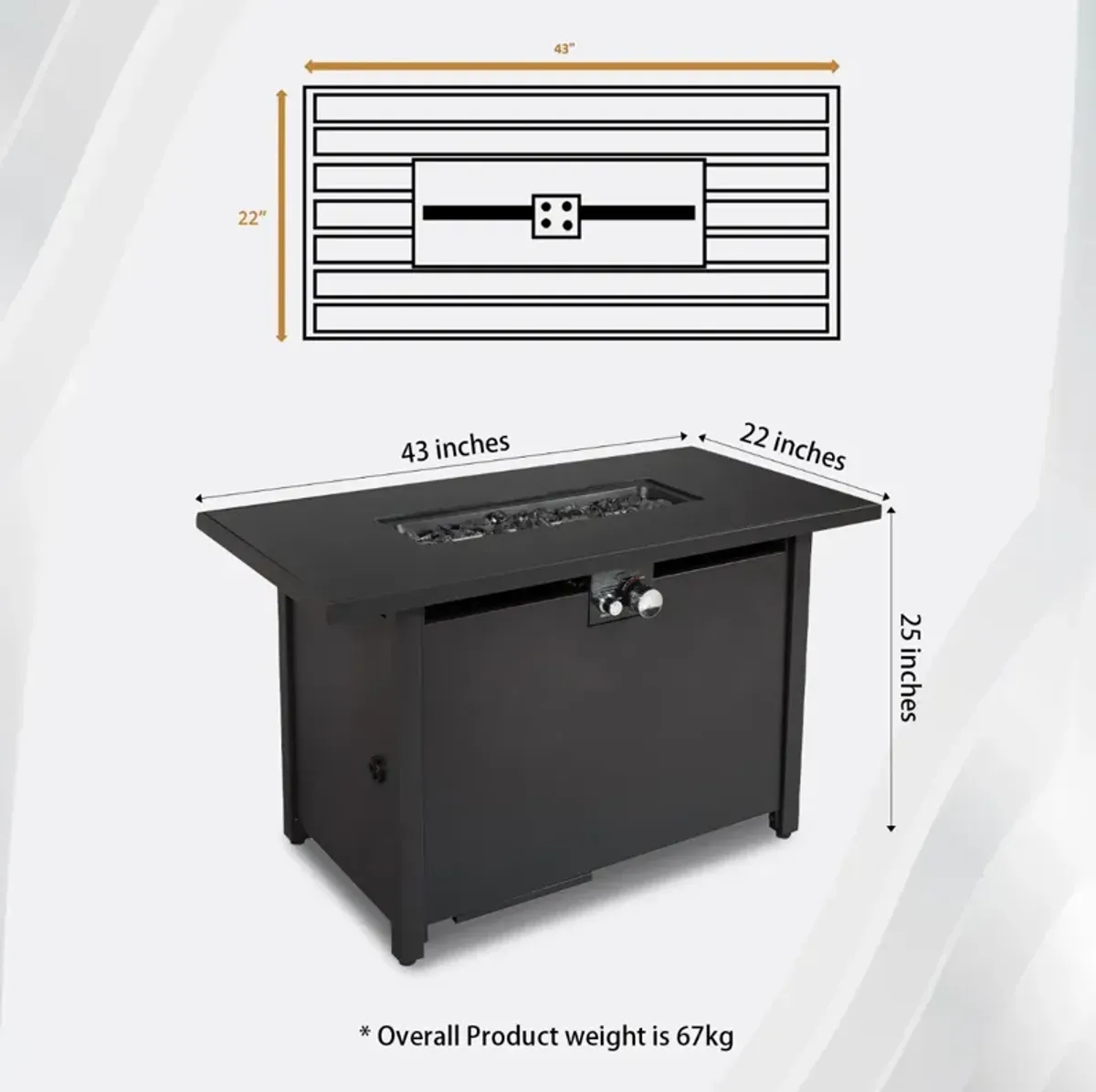 25" H x 42" W Steel Outdoor Fire Pit Table with Cover