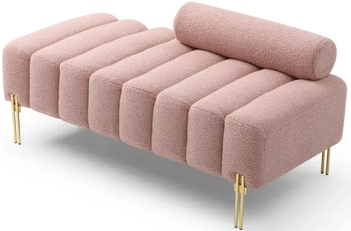 53" Sherpa upholstered 2-seater bench with gold legs