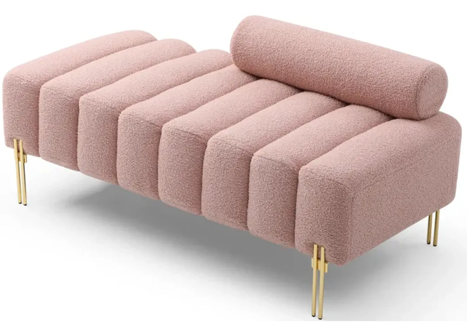 53" Sherpa upholstered 2-seater bench with gold legs