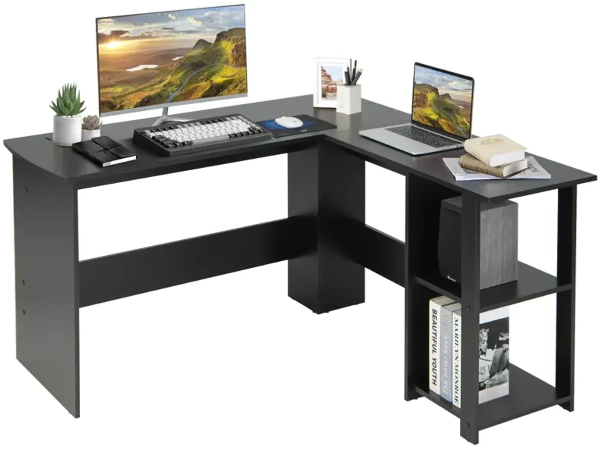 Costway L-Shaped Computer Desk, Corner Desk for Small Space, Home Office Writing Desk Laptop Workstation with 2-Tier Open Shelf