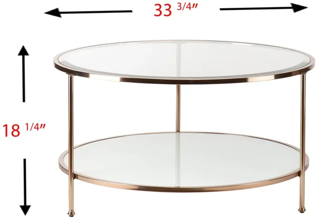 Homezia 34" Gold Glass And Metal Round Coffee Table