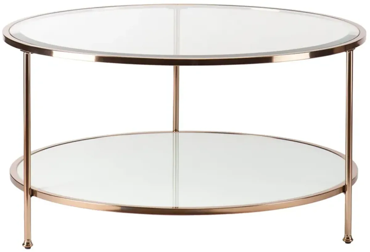 Homezia 34" Gold Glass And Metal Round Coffee Table