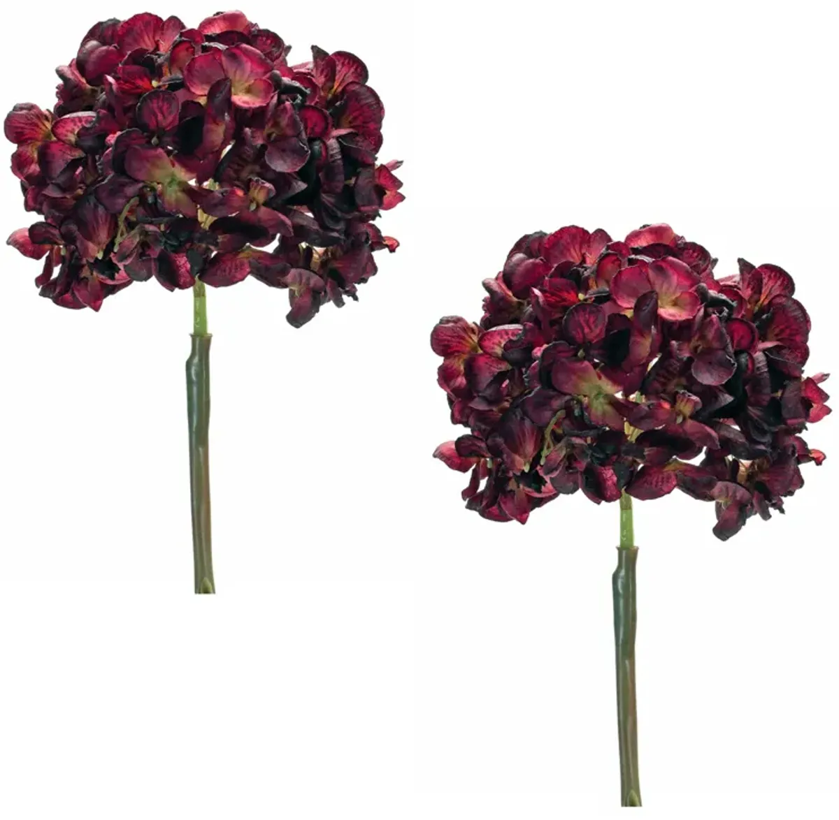 Deep Red Artificial Hydrangea Flower Stems (2 Pcs) – Lifelike Silk Flowers for Home Accents & Event Decor