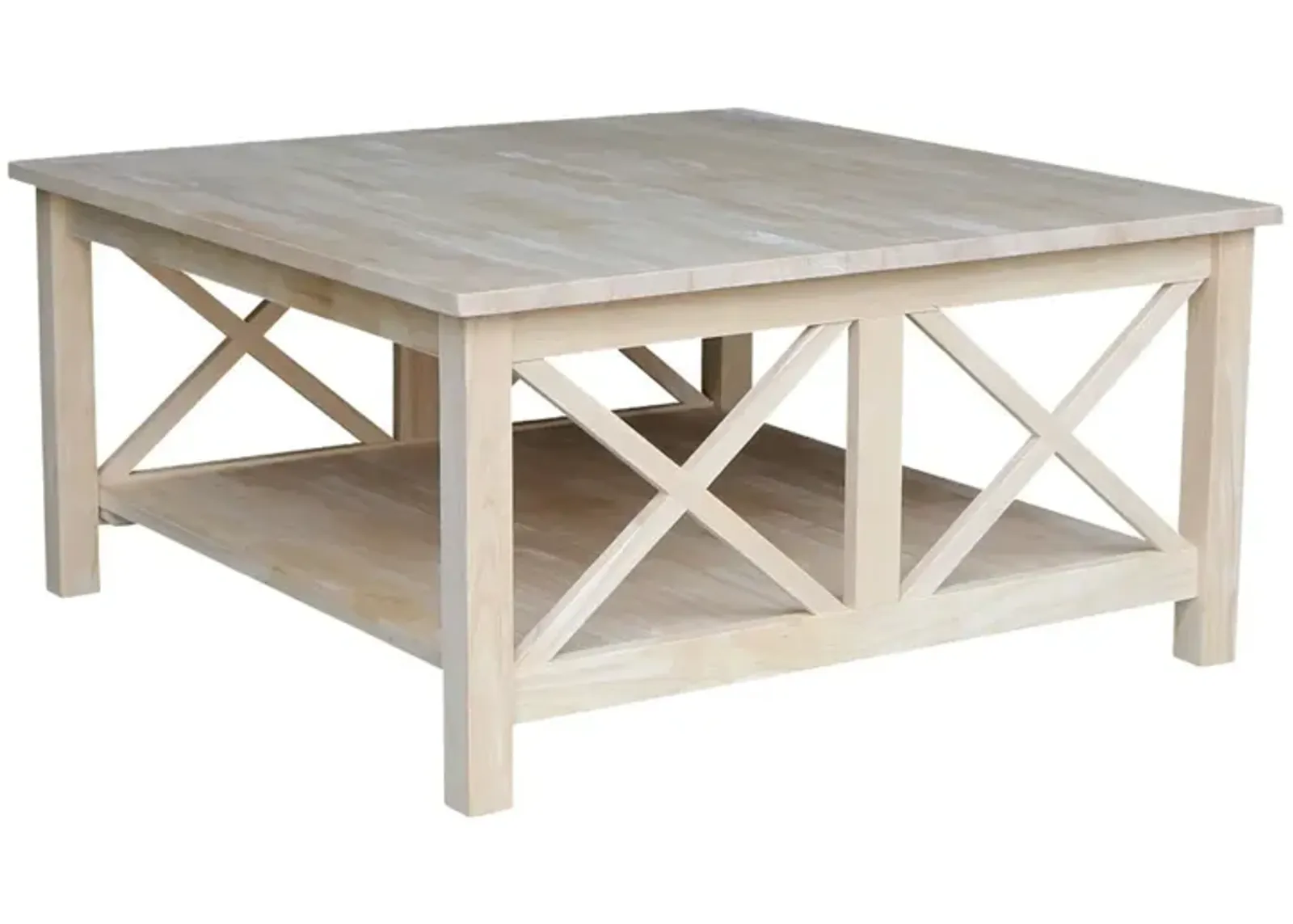 Hivvago Square Unfinished Solid Wood Coffee Table with Bottom Shelf