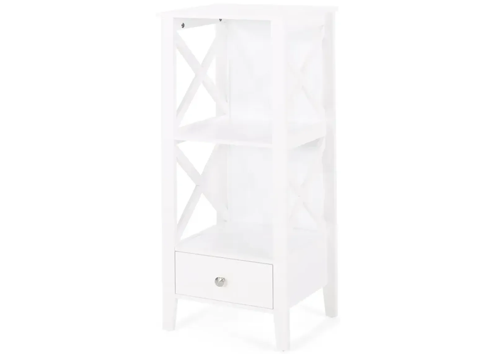 Veny Bathroom Linen Storage Rack, 16 x 36, 2 Shelves, 1 Drawer, White - Benzara