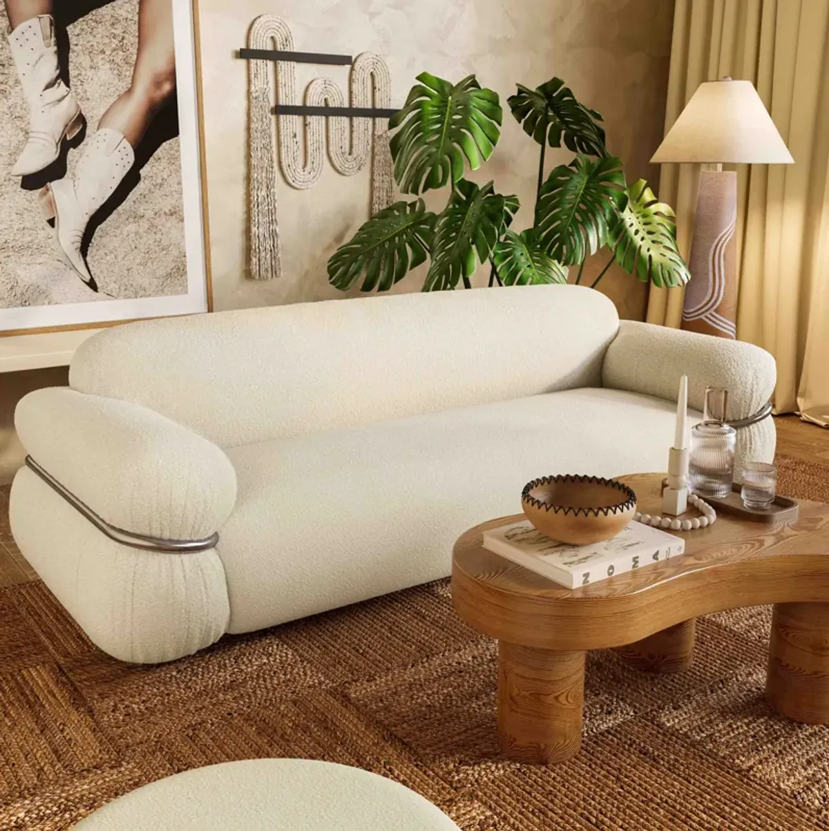 Leyla Cream Boucle Sofa