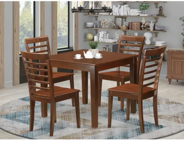 5 Pc Small Kitchen Table set with a Dining Table and 4 Kitchen Chairs in Mahogany