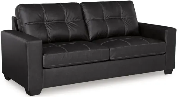Barl Sofa Sleeper, Queen Size Pull Out Bed, 85 Inch Black Faux Leather - Benzara