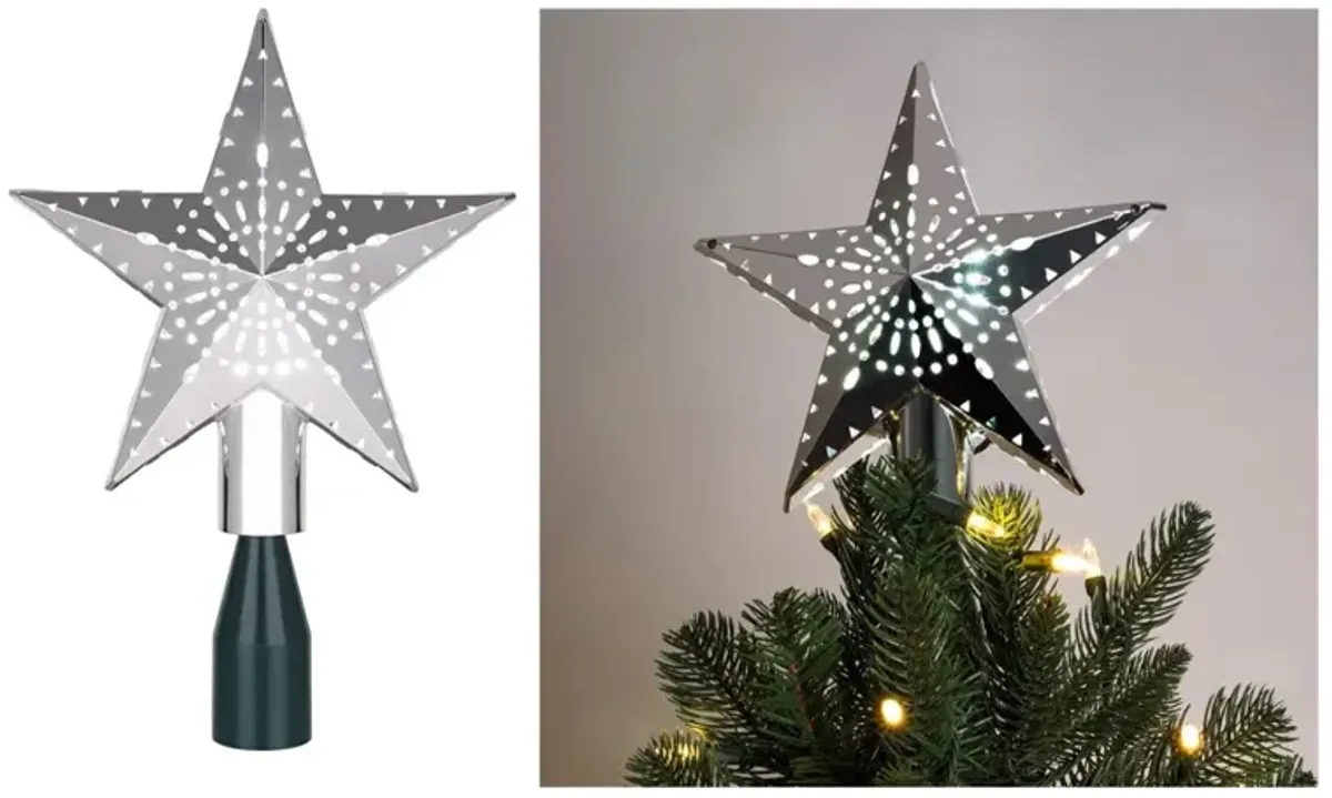 11.5" Lighted Silver Kaleidoscope Star Christmas Tree Topper - Cool White Lights