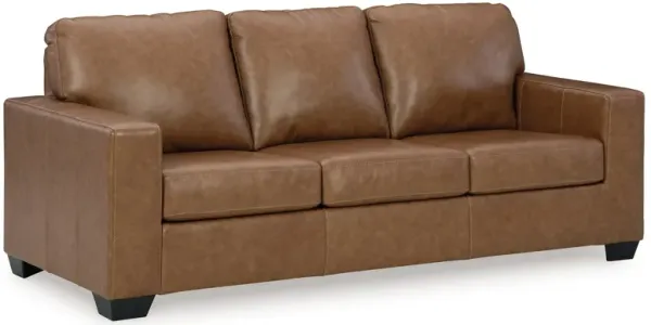Miller Sofa, Brown Faux and Real Leather, Soft Cushions, 85 Inch - Benzara
