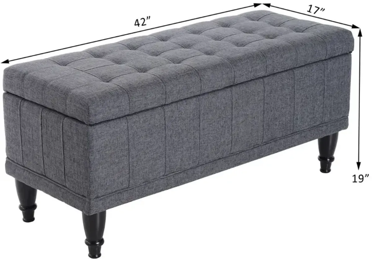 Plush Hidden Storage: Dark Gray Tufted Ottoman Bench with Soft Close