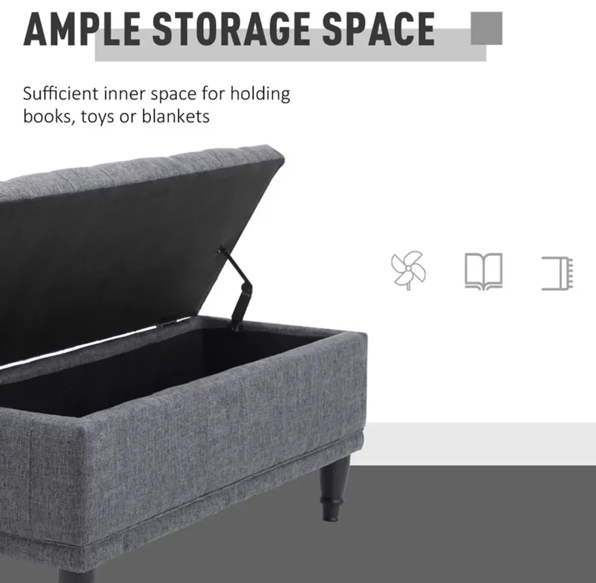 Plush Hidden Storage: Dark Gray Tufted Ottoman Bench with Soft Close