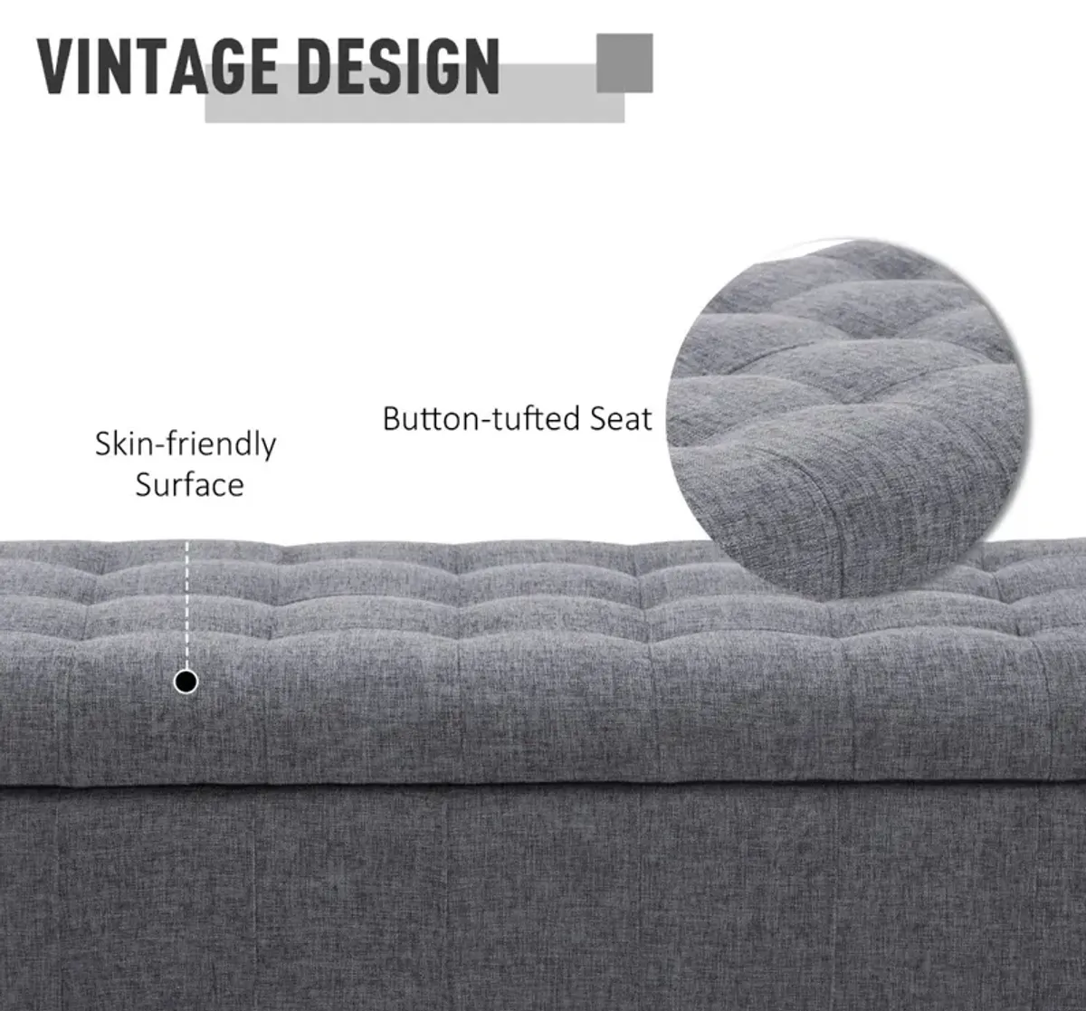 Plush Hidden Storage: Dark Gray Tufted Ottoman Bench with Soft Close