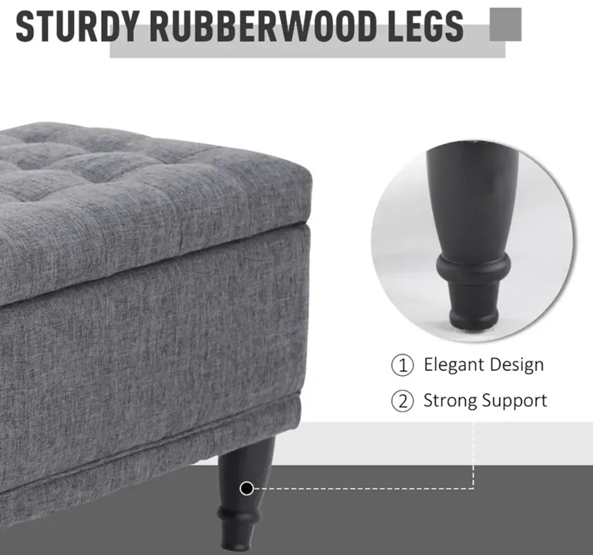 Plush Hidden Storage: Dark Gray Tufted Ottoman Bench with Soft Close