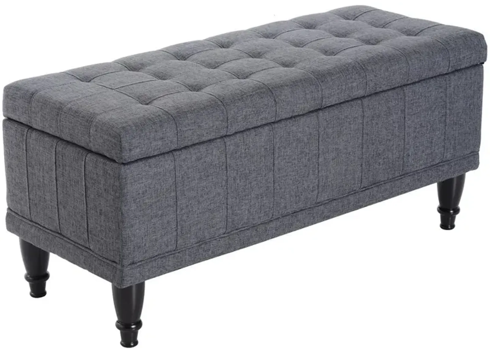 Plush Hidden Storage: Dark Gray Tufted Ottoman Bench with Soft Close