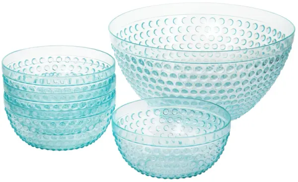 Gibson Home Plastic Bowl Set with Serving Bowl in Light Blue