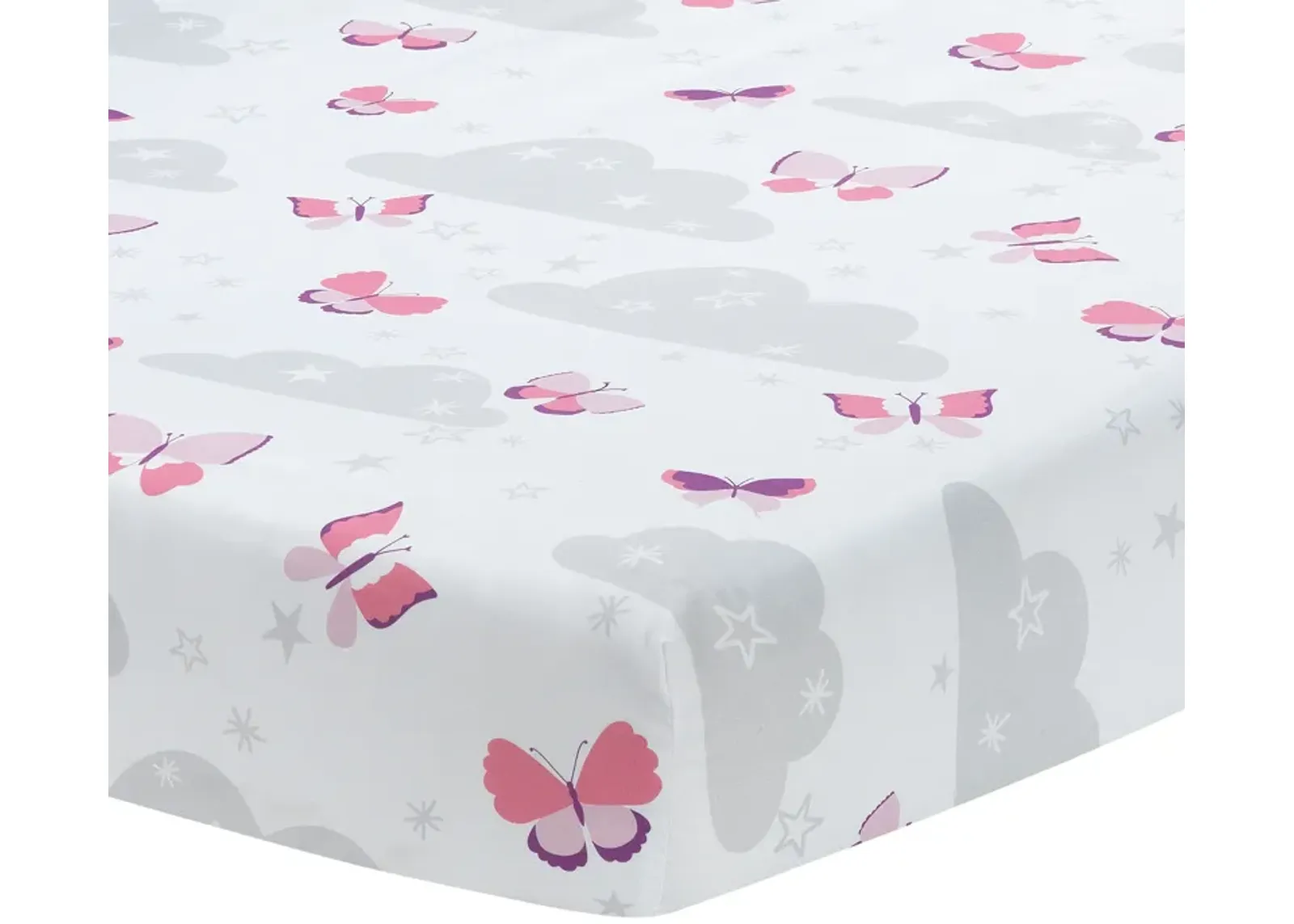 Bedtime Originals Butterfly Kisses Pink/White/Gray Cloud/Star Fitted Crib Sheet