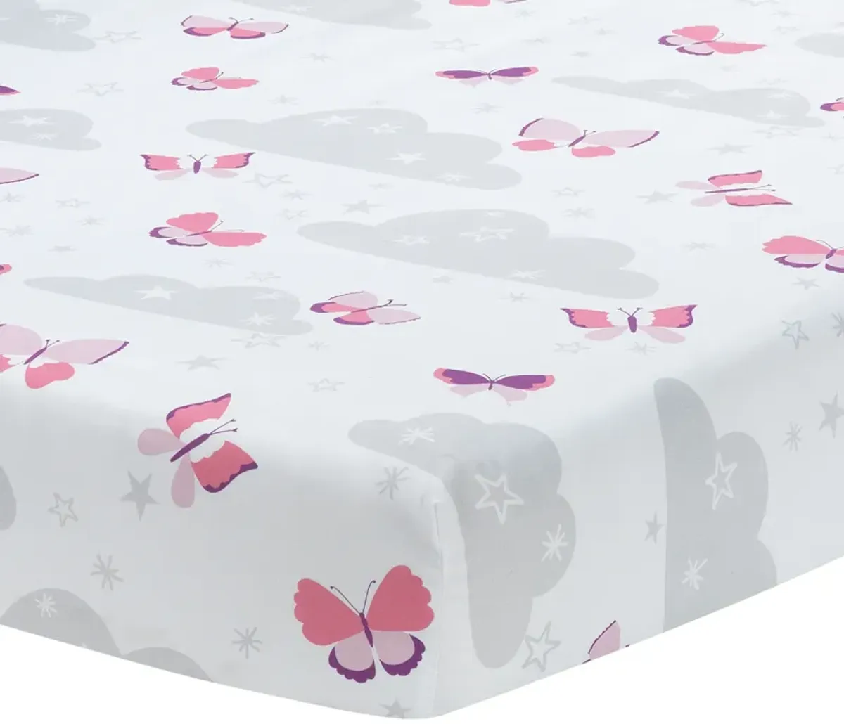 Bedtime Originals Butterfly Kisses Pink/White/Gray Cloud/Star Fitted Crib Sheet