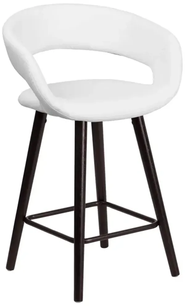 Flash Furniture Brynn Series 24'' High Contemporary Cappuccino Wood Counter Height Stool in White Vinyl