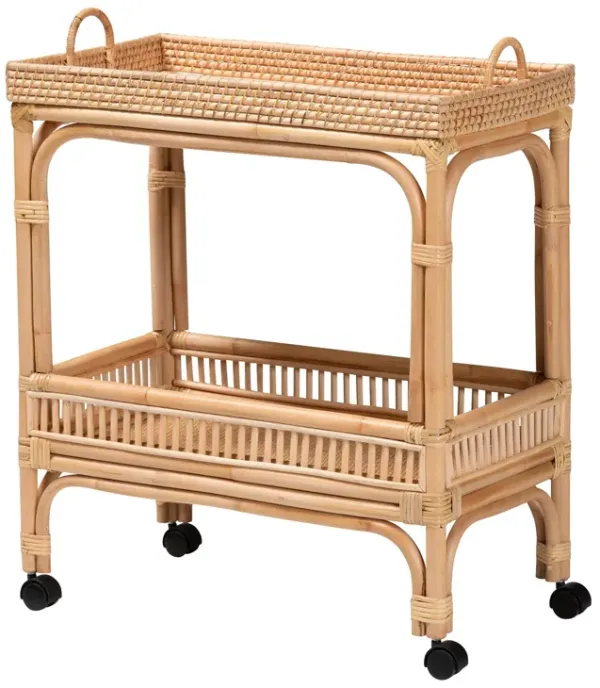 Baxton Studio Lombok Modern Bohemian Natural Brown Rattan Wine Cart