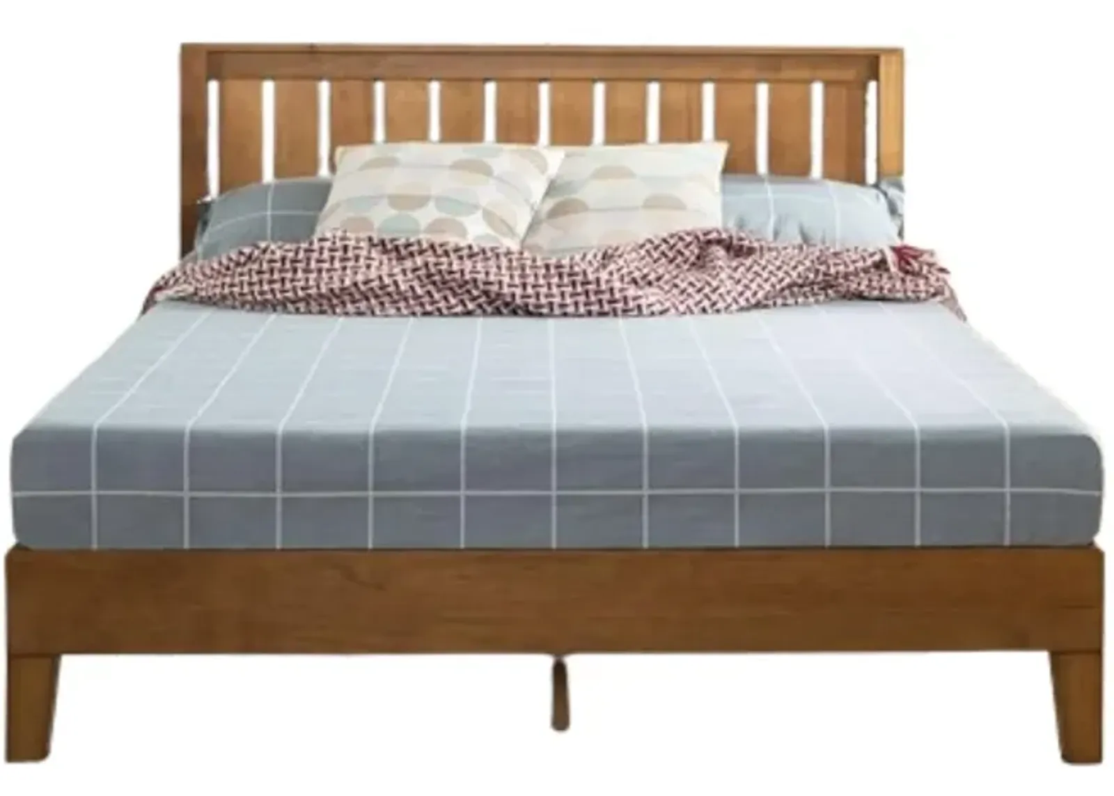 Hivvago Queen Solid Wood Platform Bed Frame with Headboard in Medium Brown Finish