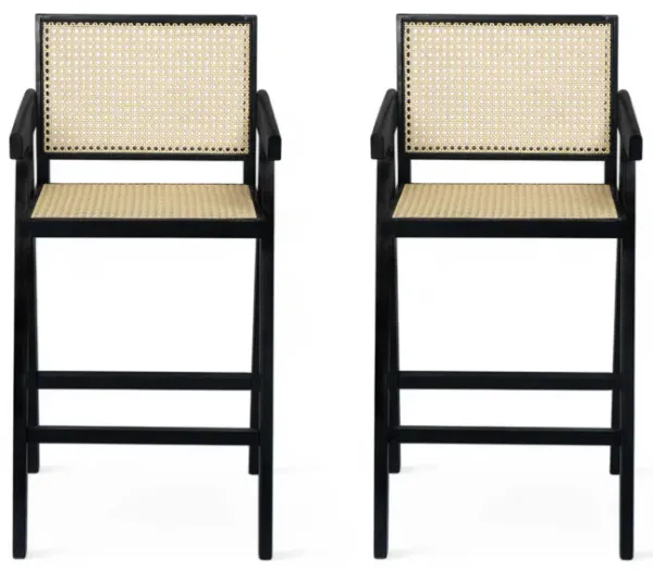 Merax Cream Woven Cane Plastic Backrest Bar Stool