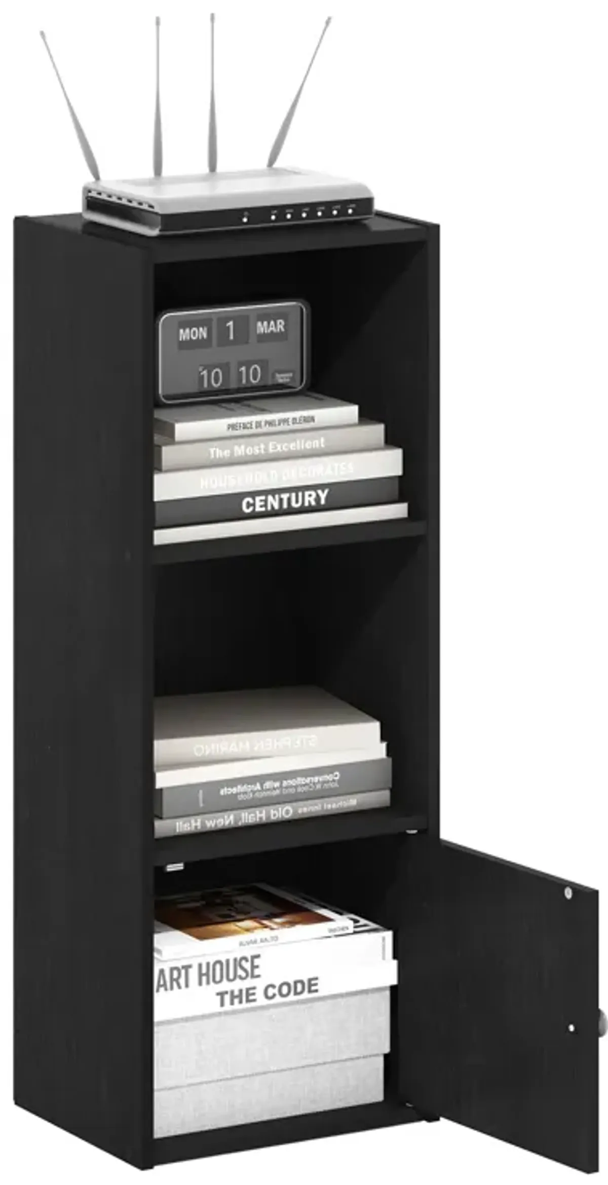 Furinno Luder Shelf Bookcase with 1 Door Storage Cabinet, Blackwood