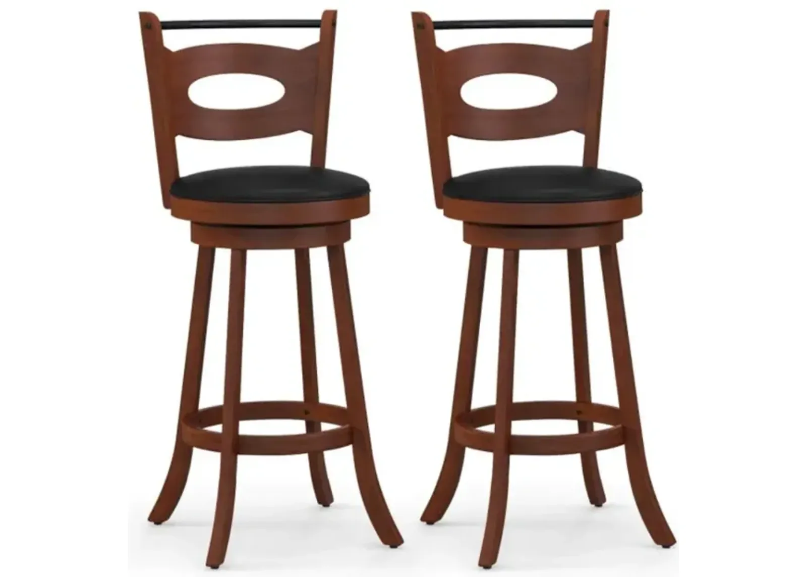 Hivvago 2 Pieces 24/29 inch Swivel Bar Stools with Curved Backrest and Seat Cushions