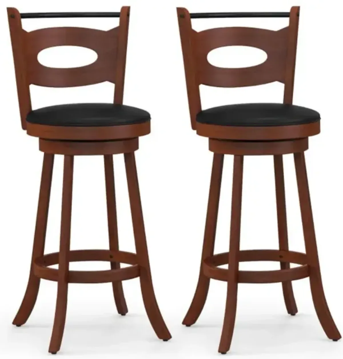 Hivvago 2 Pieces 24/29 inch Swivel Bar Stools with Curved Backrest and Seat Cushions