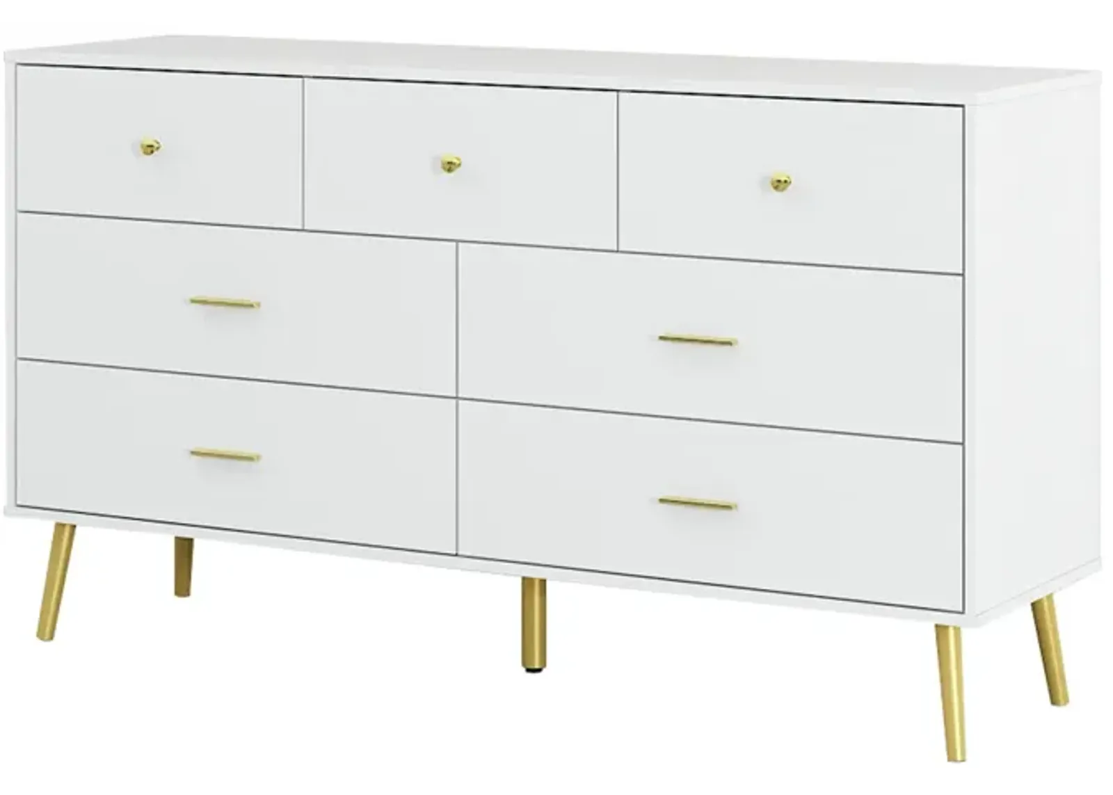 7-Drawer White Chest of Drawers, 31.5 in H-55.9 in W-15.7 in D