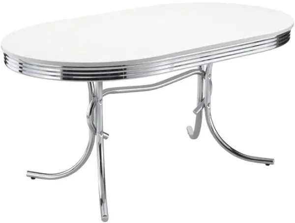 Coaster Retro Oval Dining Table Glossy White and Chrome