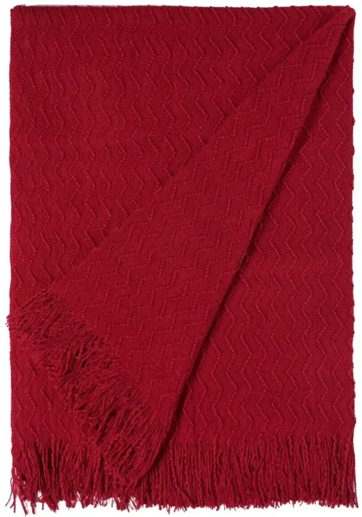 Decorative Chevron Pattern Knit Throw Blanket, 50x60 in, Made with Premium Yarns, Finished with Chic Fringe Details - Red, Lightweight, Breathable, Easy Care